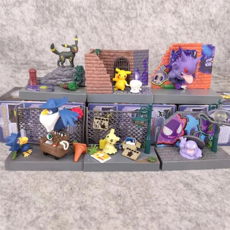 Set di 6 Pezzi Serie Anime Pokemon Town Blind Box, Action Figure di Pikachu, Gengar, Umbreon, Mimikyu, Giocattoli Trendy, Regalo di Compleanno, Oggetti da Collezione