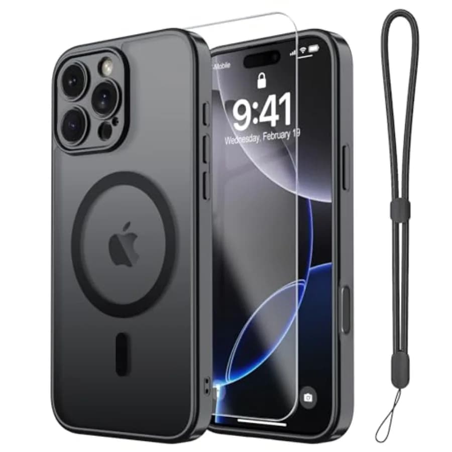 Magnetic for Case, with Screen Protector+Wrist Strap, Compatible with MagSafe, Camera Protection, Military Grade Drop Protectio