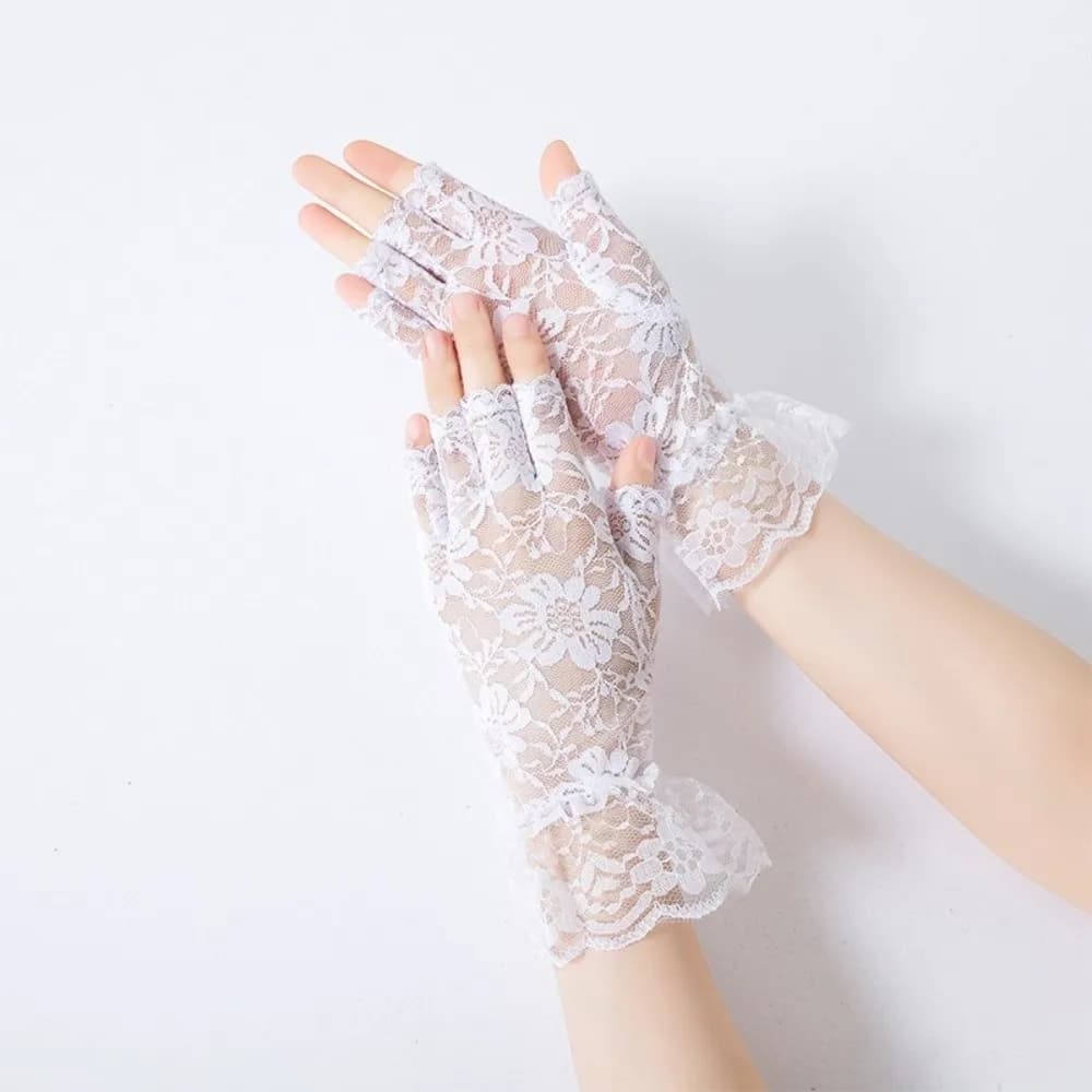 Fashion Half Finger Lace Gloves Thin Elastic Touch Screen Gloves Breathable Solid Color Sun Protection Gloves Bride Accessories