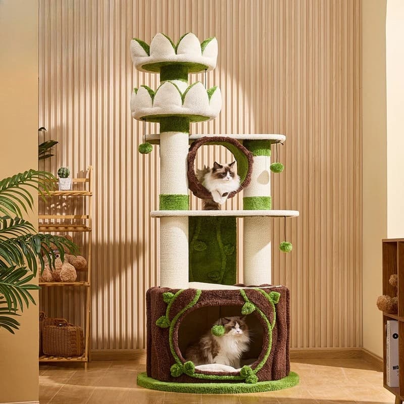 Albero per gatti Meow Want Tree, con lotus portafortuna, castello, struttura per arrampicata, cuccia, albero integrato Sky Tree, per gatti e cani, grande, modello C