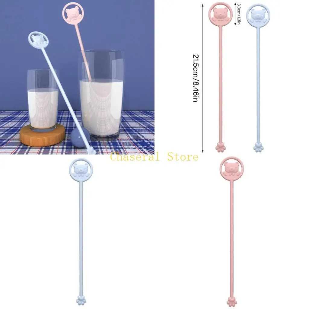 E7CE Cartoon Bear Stir Bar Miscelatore per latte in polvere per bambini adatto ai viaggi con asta miscelazione in silicone