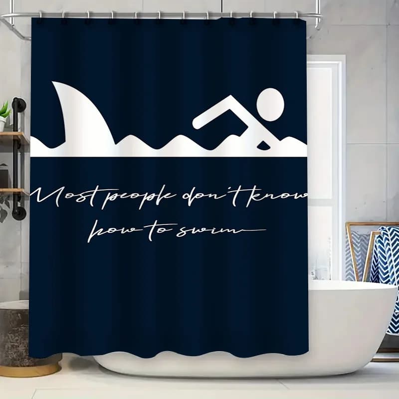 Decorazione per piscina Tenda da doccia Pinna di squalo blu scuro Segnale di sicurezza per il nuoto Tappetino da bagno impermeabile 3D Decorazione della casa Stinti decorativi