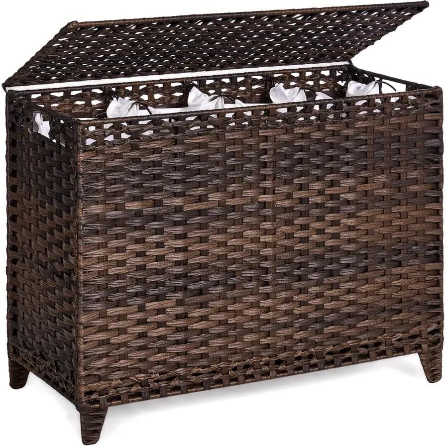 176L hand woven rattan whiteboard with 4 removable inner bags, lid and raised feet, with side handles