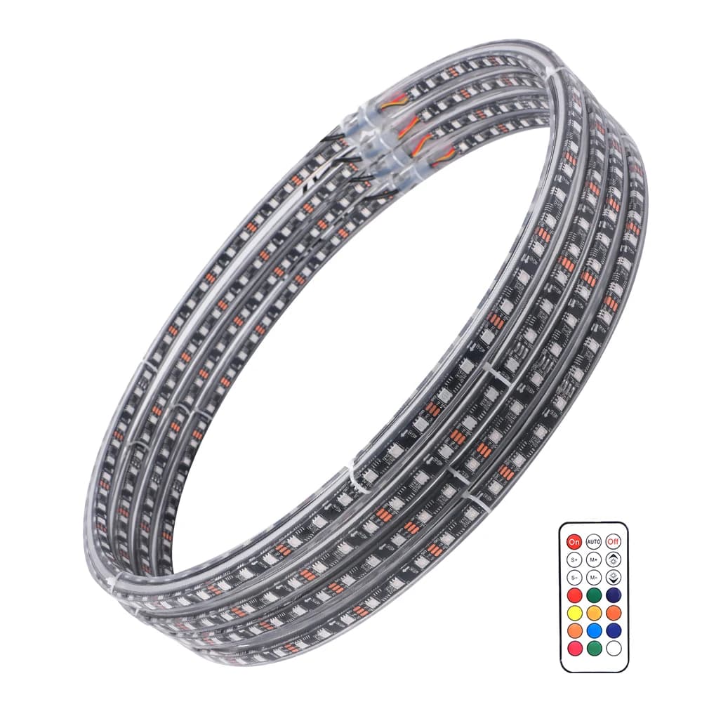 Luci per Cerchioni Auto 4 Pezzi 17" 15.5" 14" LED RGB Anello Luminoso per Ruote con Effetto Colore Cangiante 600 LED Doppia Fila Singola