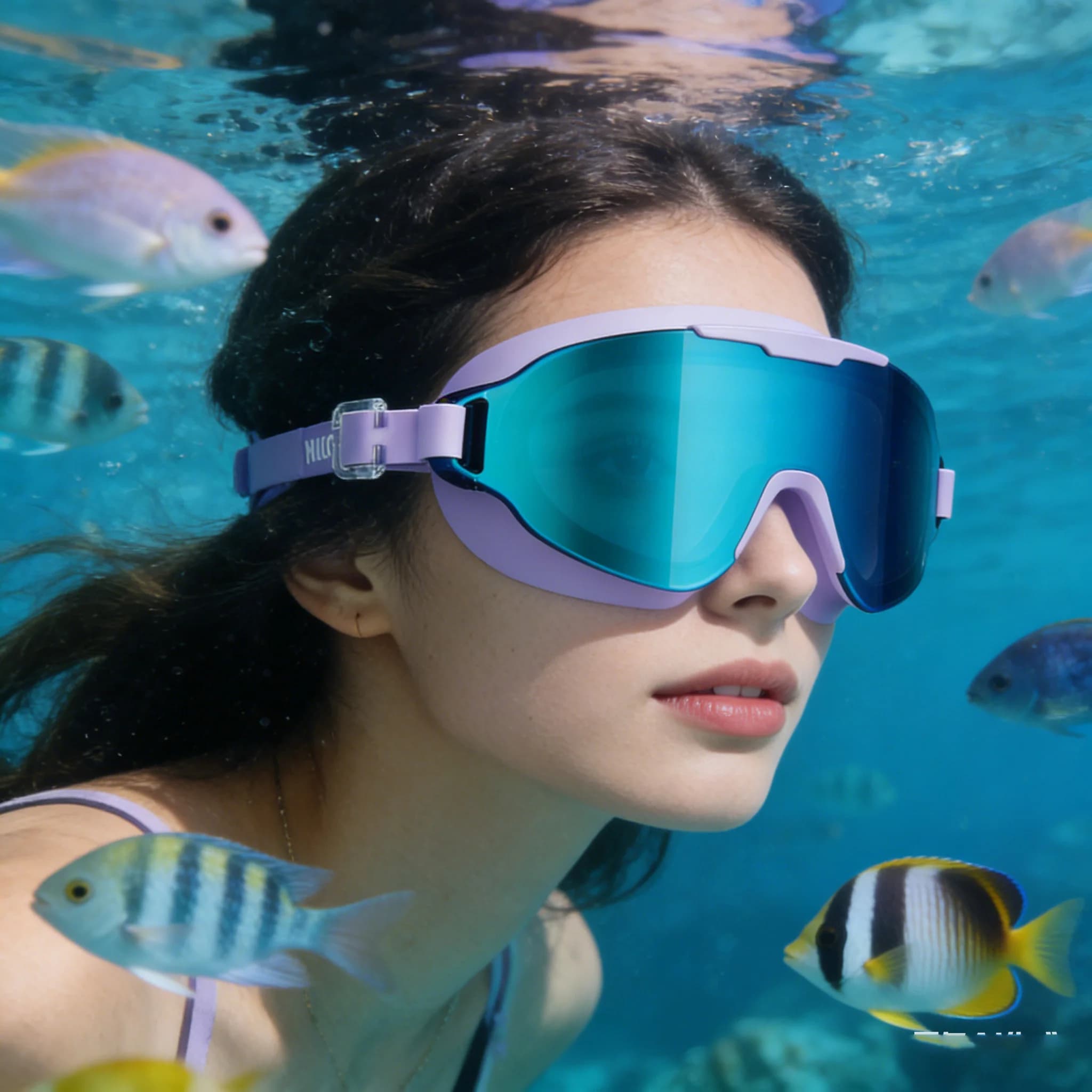 Unisex Swimwear with Large Montature, HD Anti-fog, Waterproof, for Men and Women, Professional UV Protection, Diving Glasses with Earrings
