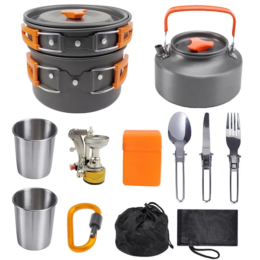 Outdoor Camping Kitchen Set Portable Aluminum Alloy Set for boiling water and vegetable frying [with lighter]