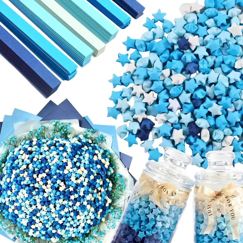 540 Sheets Blue Tone Lucky Star Paper Strips Set, Pre-Cut Origami for DIY Folding, Crafts, Wish Jars, Gift Wrapping YMY