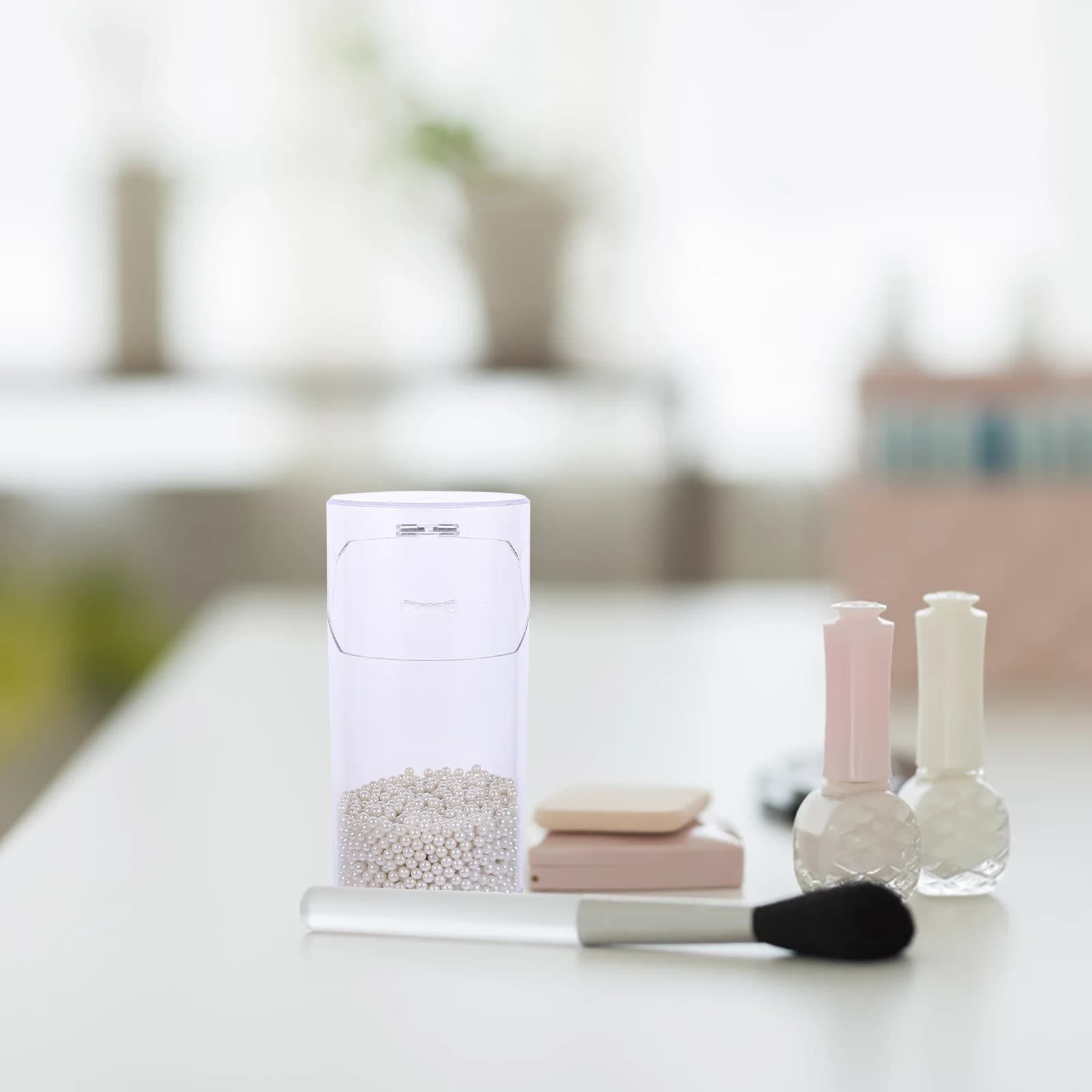 Porta Pennelli da Trucco in Cristallo Trasparente con Perle, Scatola Contenitore Premium in Plastica per Pennelli, Spugne e Rossetti