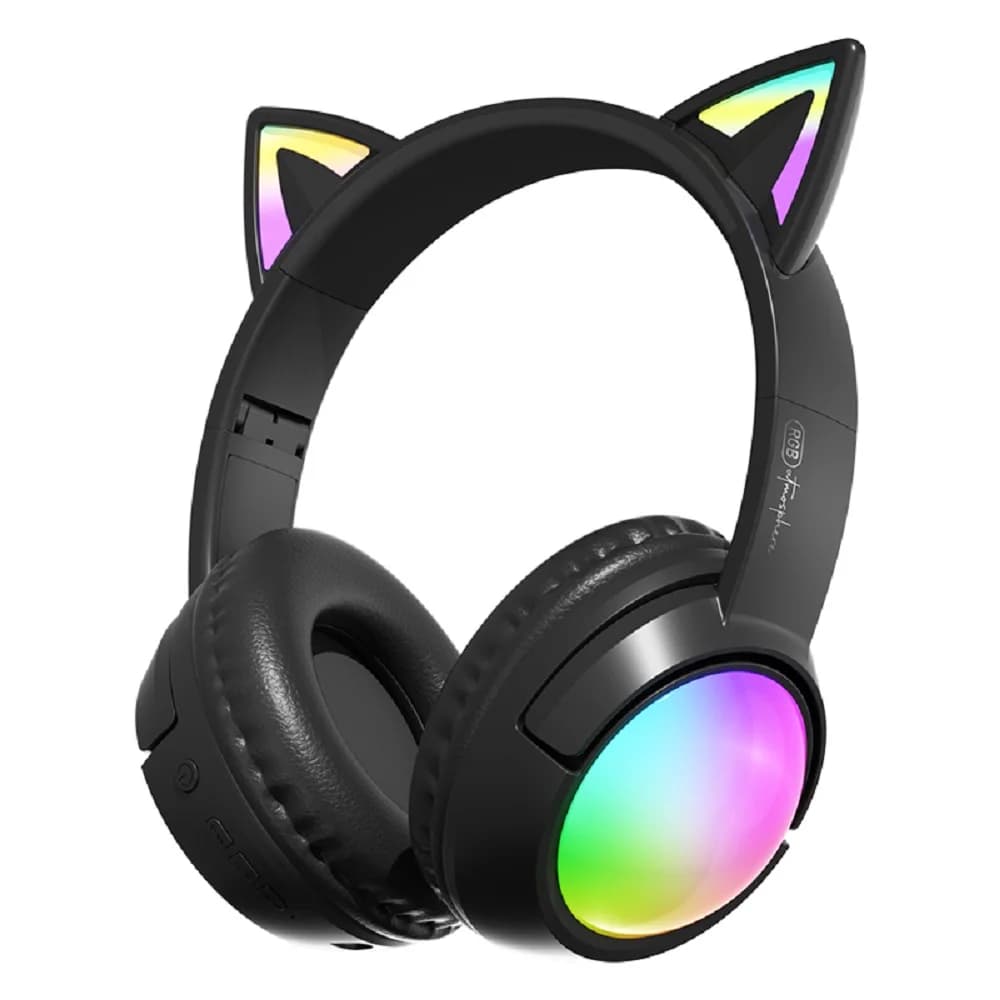 Wireless Headphones with Cat Earrings, Bluetooth earphones Compatible with Microphone, Stereo Headphones for Music and Gaming, Gift for Friends
