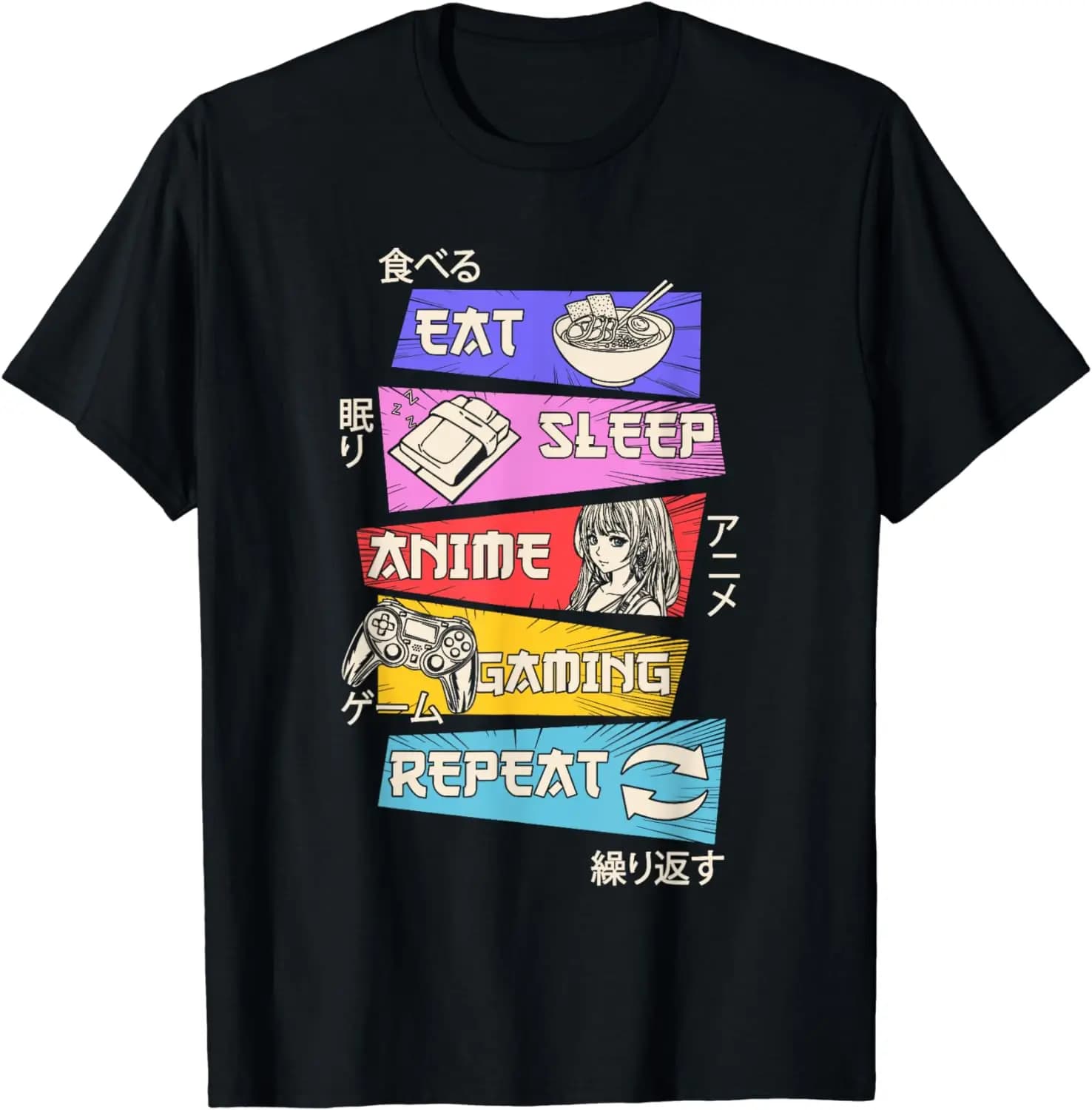 Eat Sleep Anime Gaming Repeat Otaku Gamer Japanese Anime T-Shirt