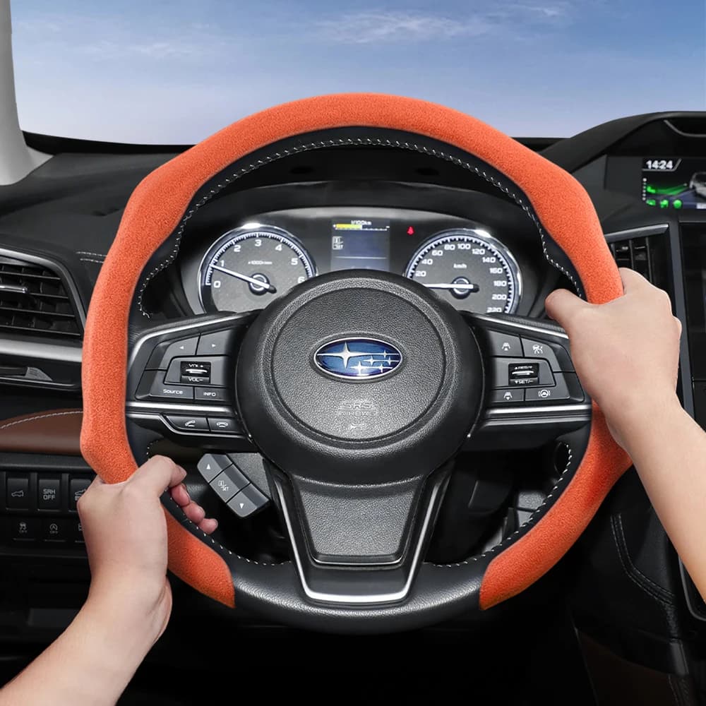 Suitable for Subaru Premium suede snap cover, non-slip and durable steering wheel, round and D-shaped available for Outback Forester Impreza Legacy Wrx Crosstrek Subaru Xv Brz and other models Black Orange White Pink Burgundy
