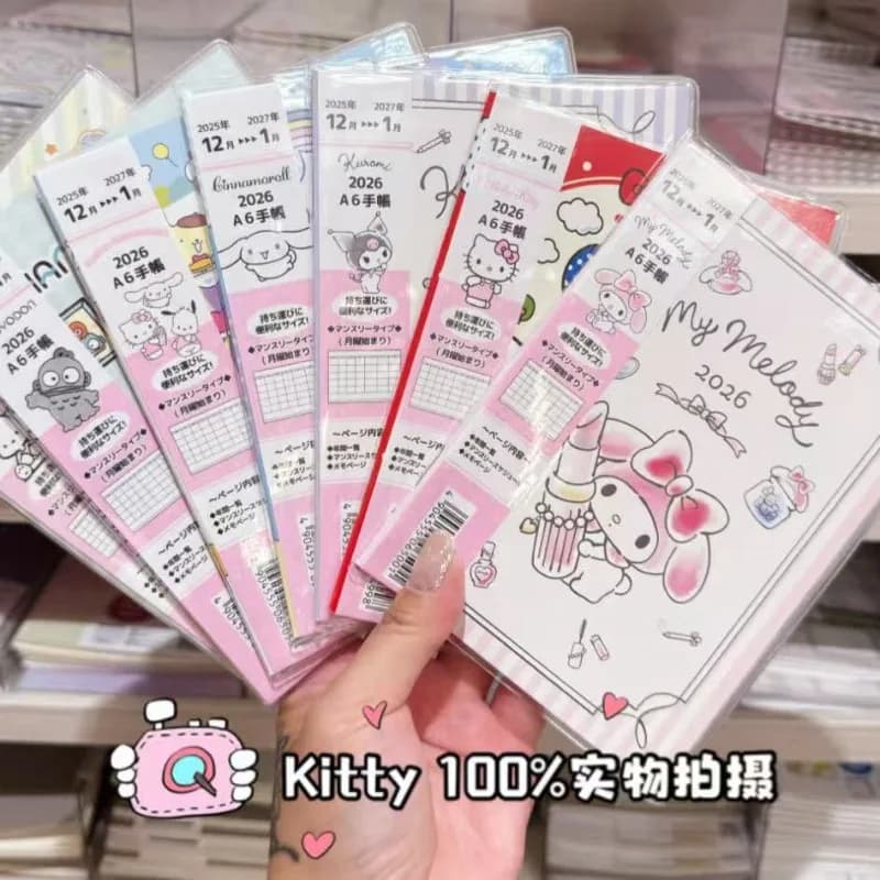 2026 Calendario Planner A6 Notebook in Giappone Melody Kuromi Cinnamoroll Pochacco Hangyodon Planner Giocattoli Amici Regali di Compleanno
