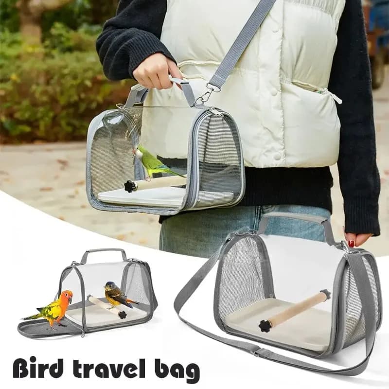 Trasportino Portatile per Uccelli, Gabbia Borsa in Legno per Uccelli Piccoli e Pappagalli con Posatoio Laterale, Tappetino Morbido e Finestra a Rete per Uccelli Z1C9