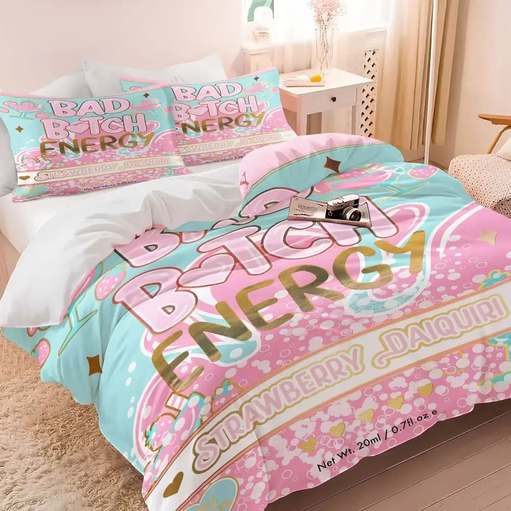 Set Copripiumino Estetico Fragola BAD da 2/3 Pezzi: 1 Copripiumino e 1/2 Federe, Set Biancheria da Letto Morbida per Camera da Letto e Dormitorio