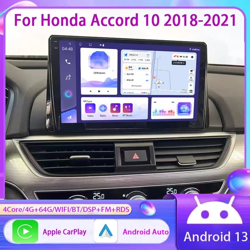 2 Din Autoradio Carplay Android Auto 10 "4G 64G Lettore Multimediale DSP RDS AHD GPS WIFI Autoradio Per Honda Accord 10 2018-2021