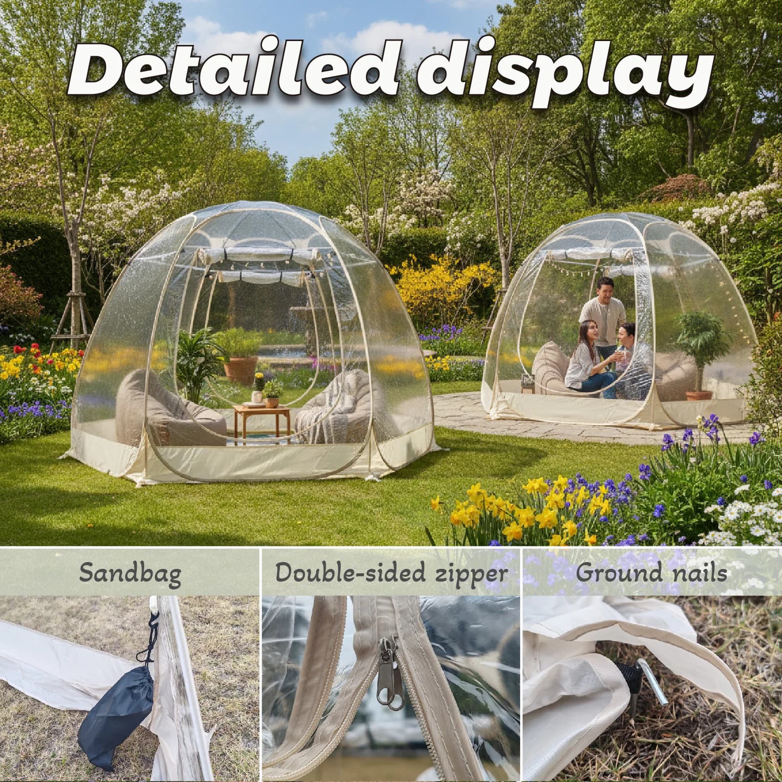Big Bubble Tent Pop-Up, weatherproof, Igloo from Exterior, Oversize Camping Pod, Patio Gazebo with Cold Protection