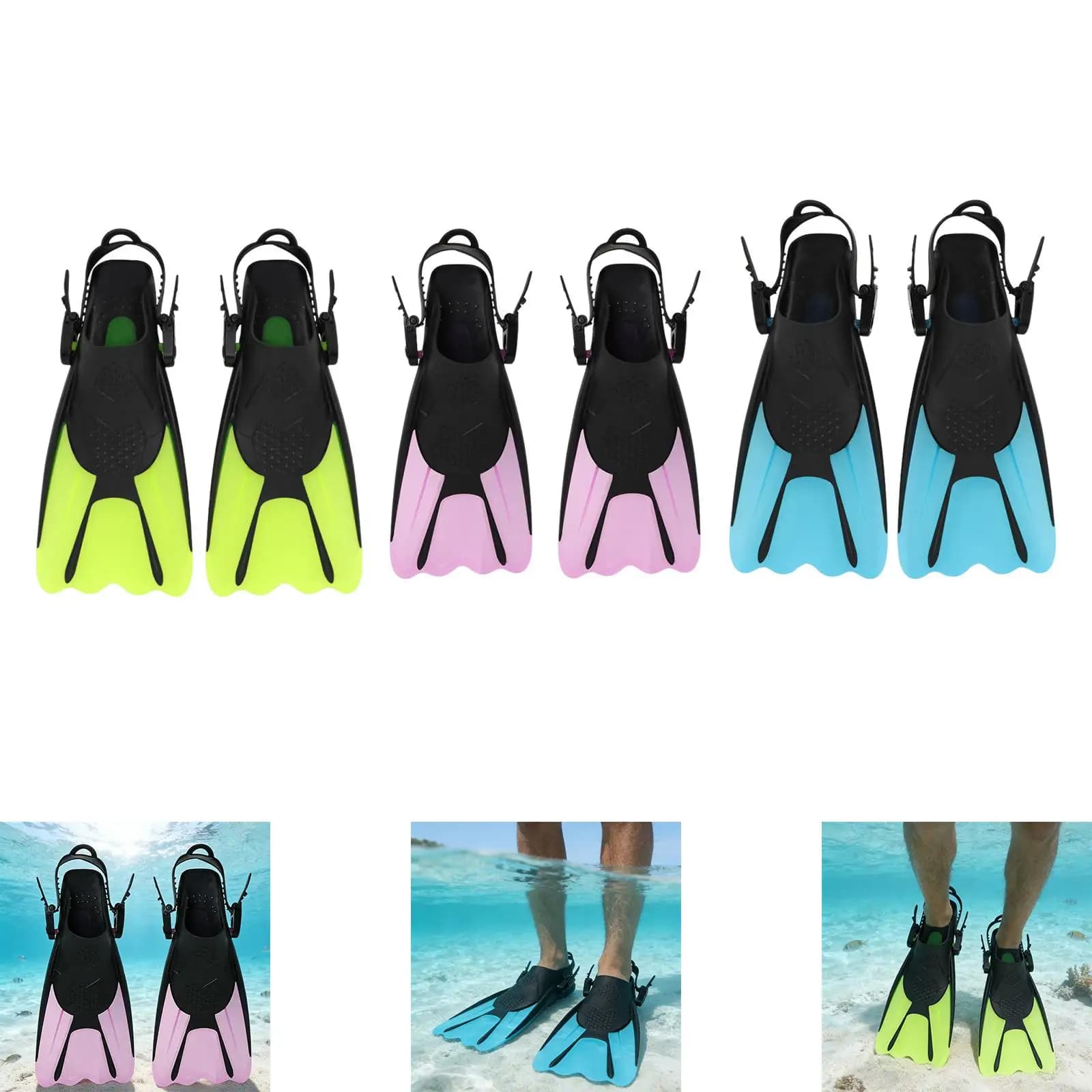 Lightweight Travel Diving Fins Adjustable Swimming Flippers Open Heel Design for Free Diving and Snorkeling