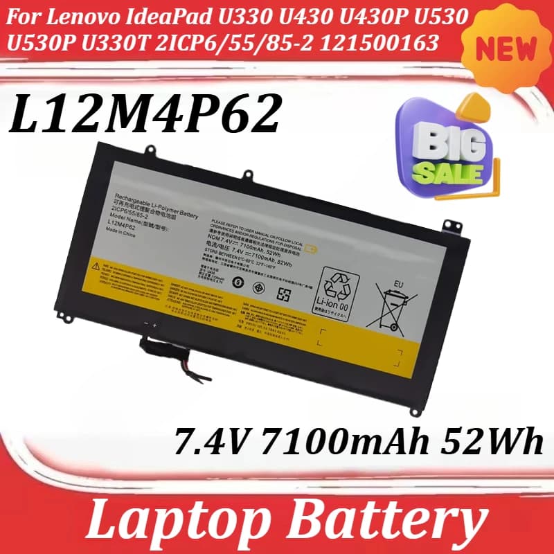 L12M4P62 7.4V 7100mAh 52Wh Batteria per laptop per Lenovo IdeaPad U330 U430 U430P U530 U530P U330T 2ICP6/55/85-2 121500163 121500200