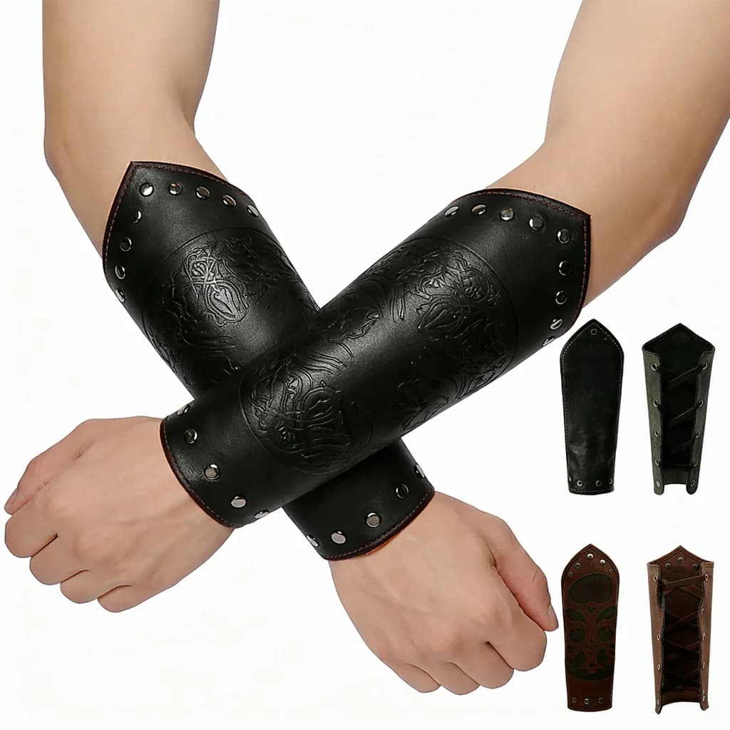Guanti in Pelle PU Stile Medievale, Protezioni per Polsi da Guerriero Vintage, Accessori per Cosplay in Stile Punk, Accessori per Costumi Rinascimentali