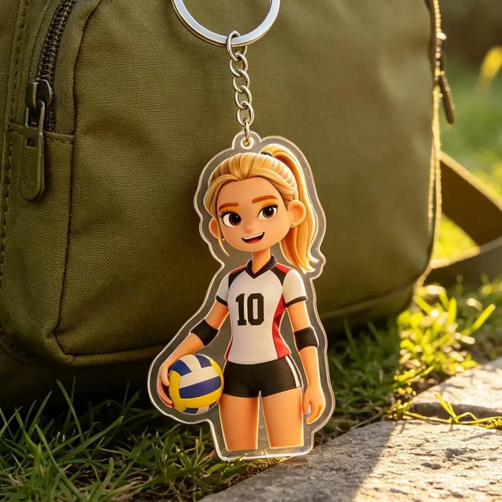 Decorative Bag Pendant Acrylic Volleyball Girl Keychain Cartoon Player Car Key Ring Pendant for School Bags Backpacks Purses