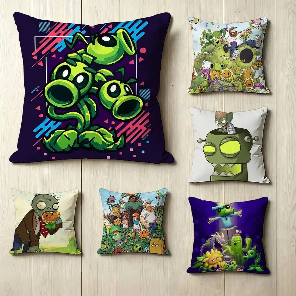 Game P-Plants-vs-Zombies Square Double-Sided printed Pillow Case Bedroom Bedside Pillow Sofa Cushion Cover