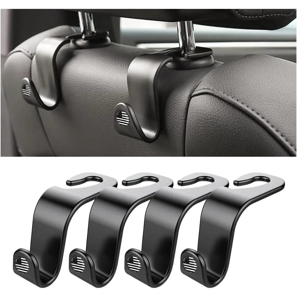 Car Seat Rest Hooks, Auto Back Seat Hanger Holder, Durable Stylish Vehicle Organizer, Storage Hooks for Bags, Clothes, Hats (Bla