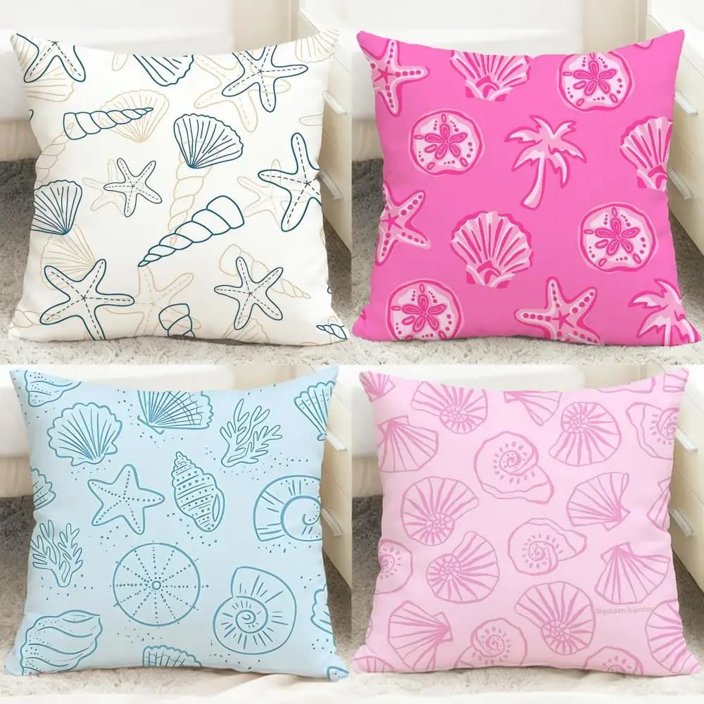 Seashell Pattern Cushion Cover Comfortable Reversible Pillow Cover Ideal for Car Sofa Bedroom & Beyond