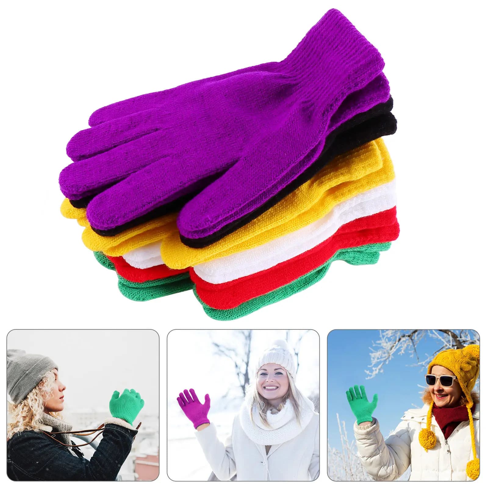 6 paia di guanti invernali lavorati a maglia in tinta unita per ciclismo, pendolarismo, guida, sport all'aria aperta, eleganti, morbidi, comodi e termici