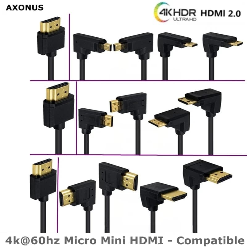 0.15 m Angle of 90 degrees OD3.2mm Version 2.0 4k@60 Hz Micro Mini HDMI - Compatible with high definition cables UP Down Left Right