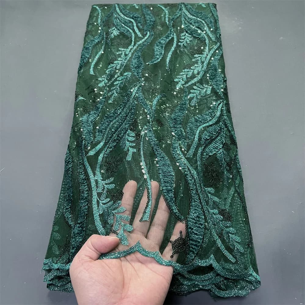 Latest 2025 African Nigerian Guipure Embroidery Sequins Tulle Lace Fabric High Quality for Sewing Dresses 5Yards ZJ083