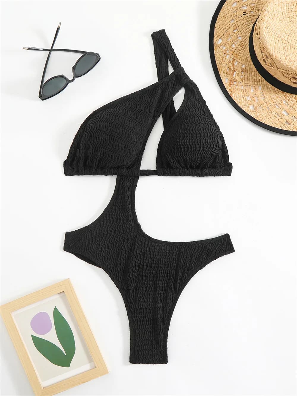 Costume da bagno estremamente senza schienale con fasciatura nera, bikini scavato, taglio a gamba alta, costume da bagno da donna, costume da bagno da spiaggia