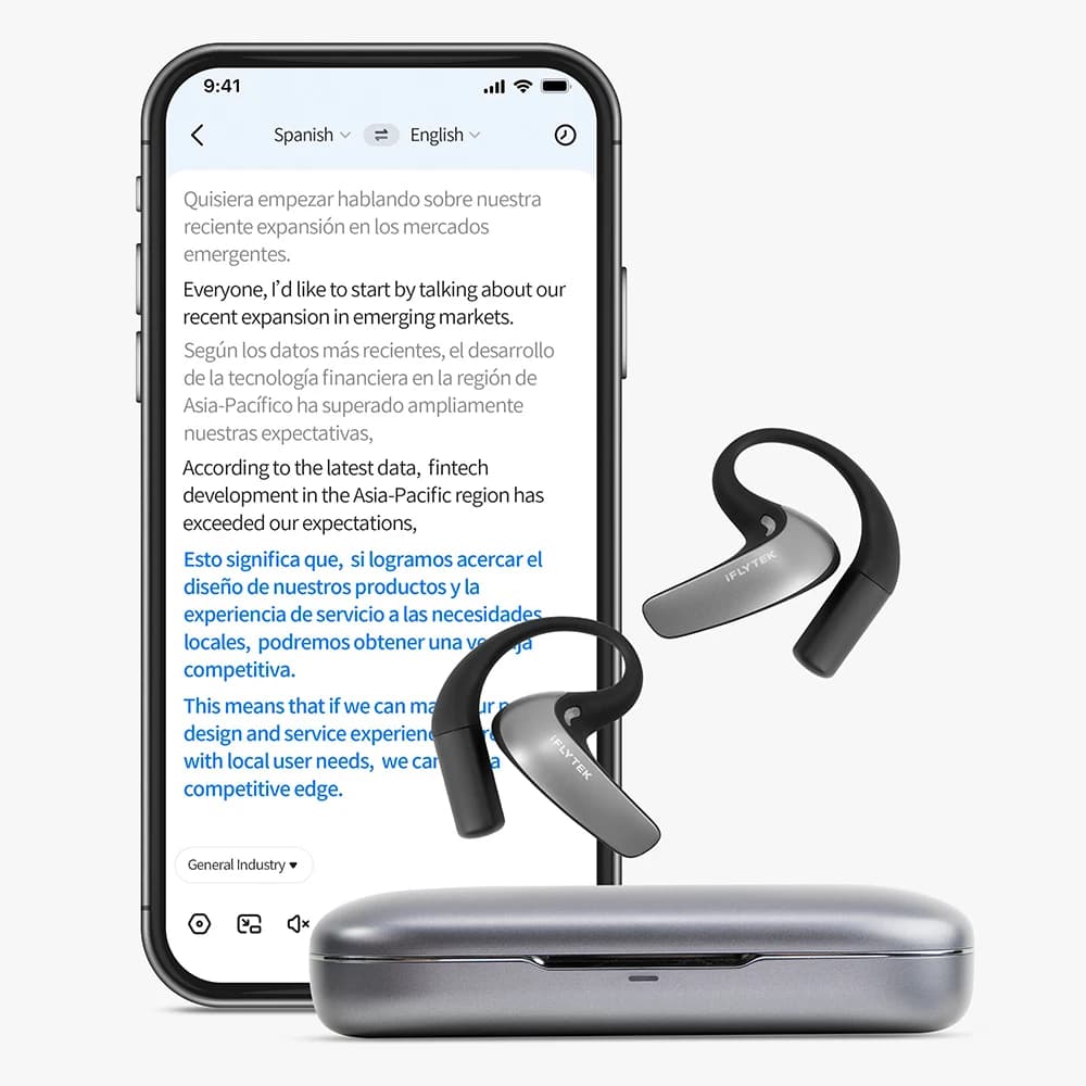 Cuffie per traduzione IFLYTEK in tempo reale, chiamate multilingue, traduzione simultanea faccia a faccia, cuffie intelligenti per l'interpretariato.