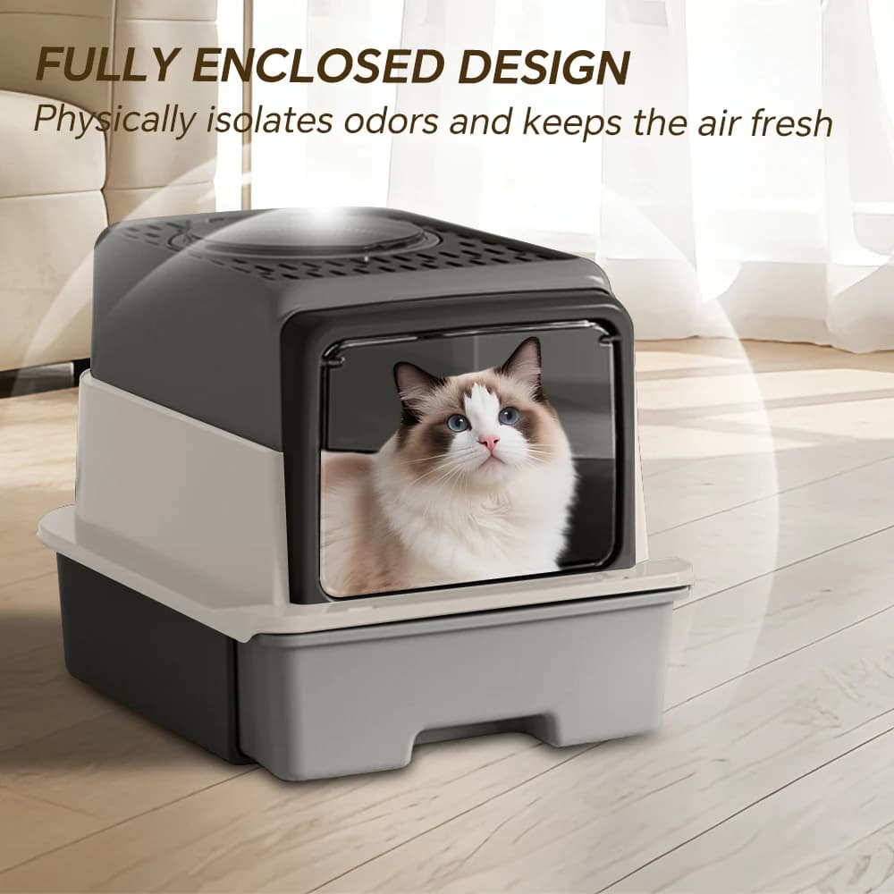 3-Tier Cat Litter Box with Drawer System - Advanced Odor Control & Anti-Splash Design, Includes Scoop & Deodorizer