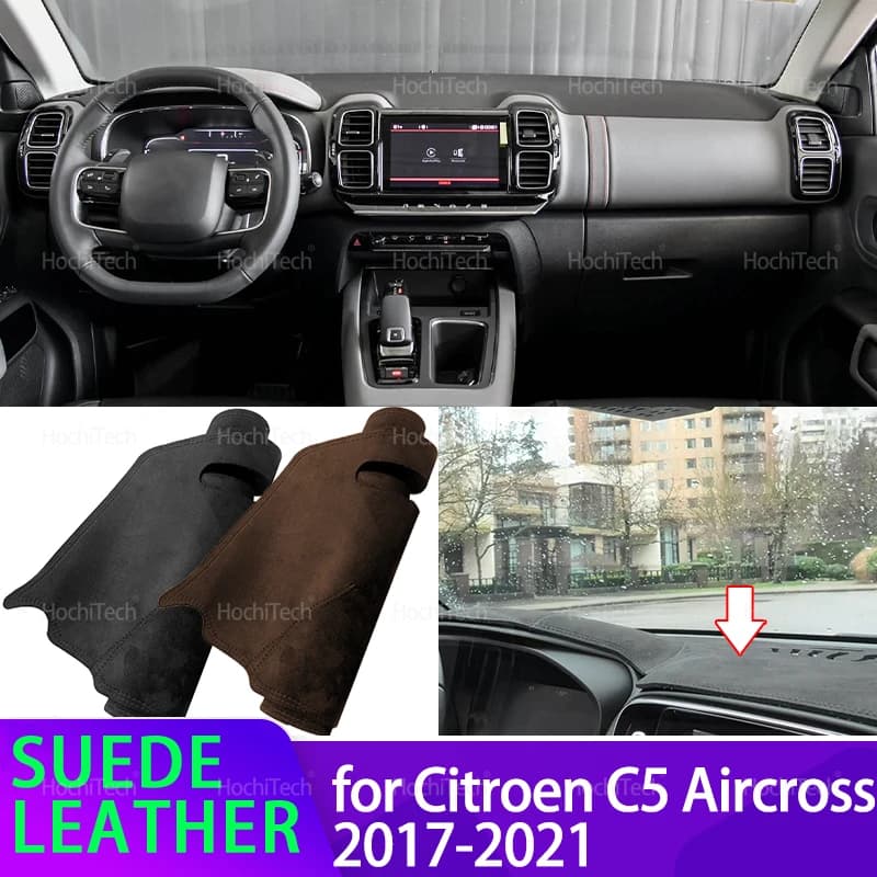 For Citroen C5 Aircross 2017-2021 Suede Dashmat Cruscot Cover Black/ Brown Instrument Panel Solar Protection Pad Accessories
