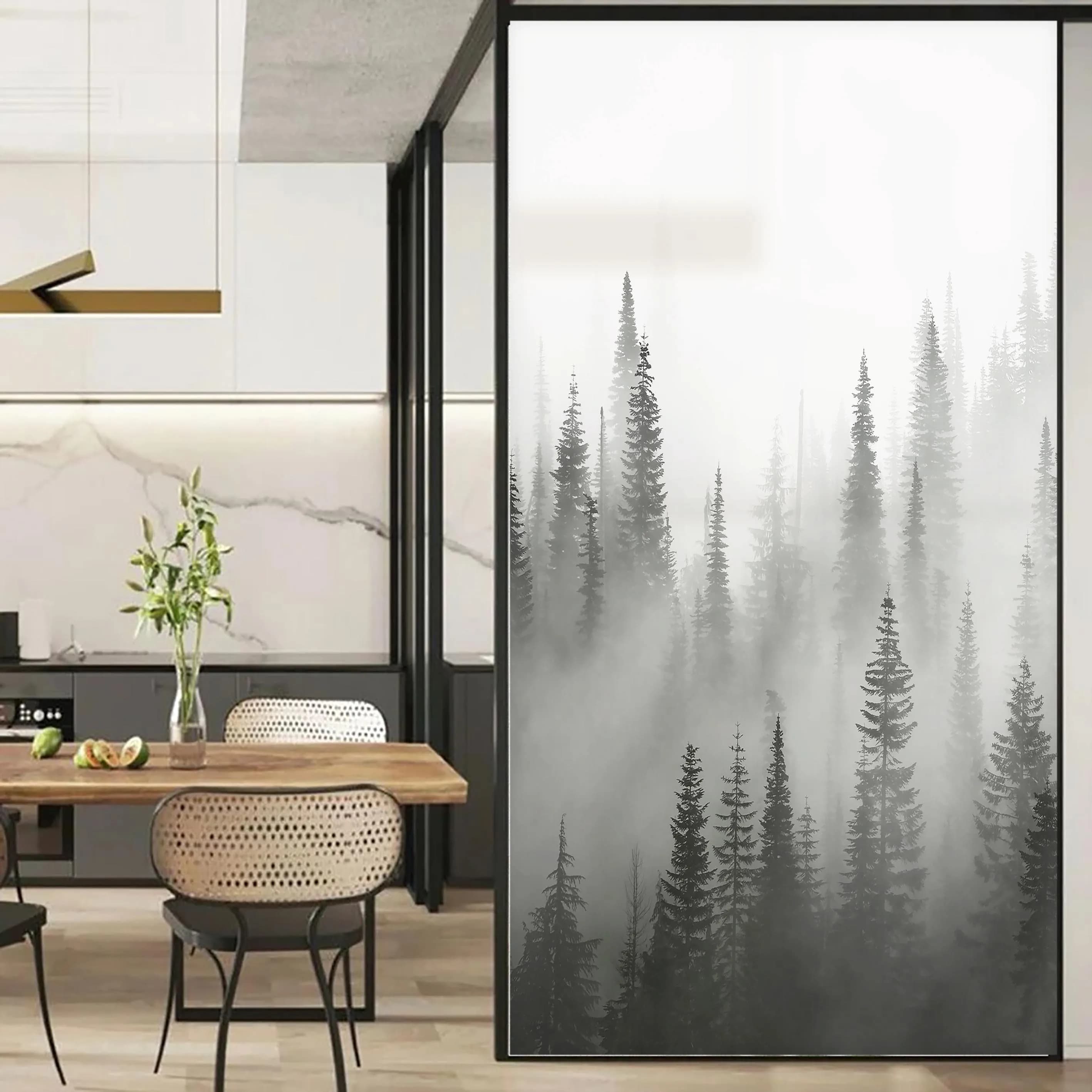 Pellicola per finestre adesiva statica Privacy Adesivo per vetro forestale Protezione solare Rivestimenti per finestre con controllo del calore per decorazioni domestiche