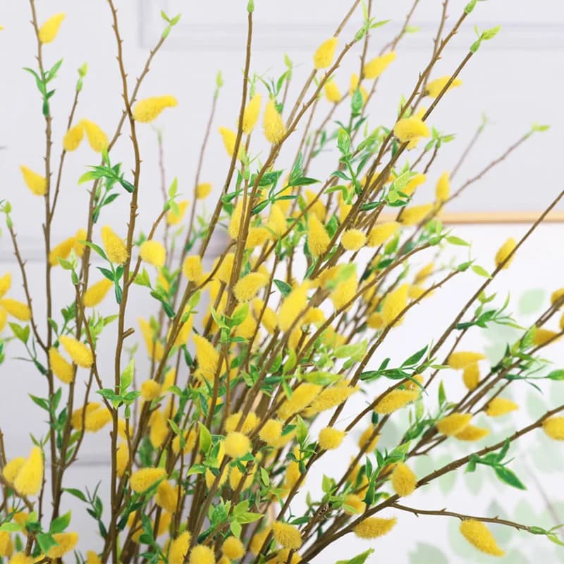 Fiori artificiali di salice giallo argento Ornamenti da tavolo a 3 punte Plastica + filo Decorazione europea del soggiorno Pianta finta