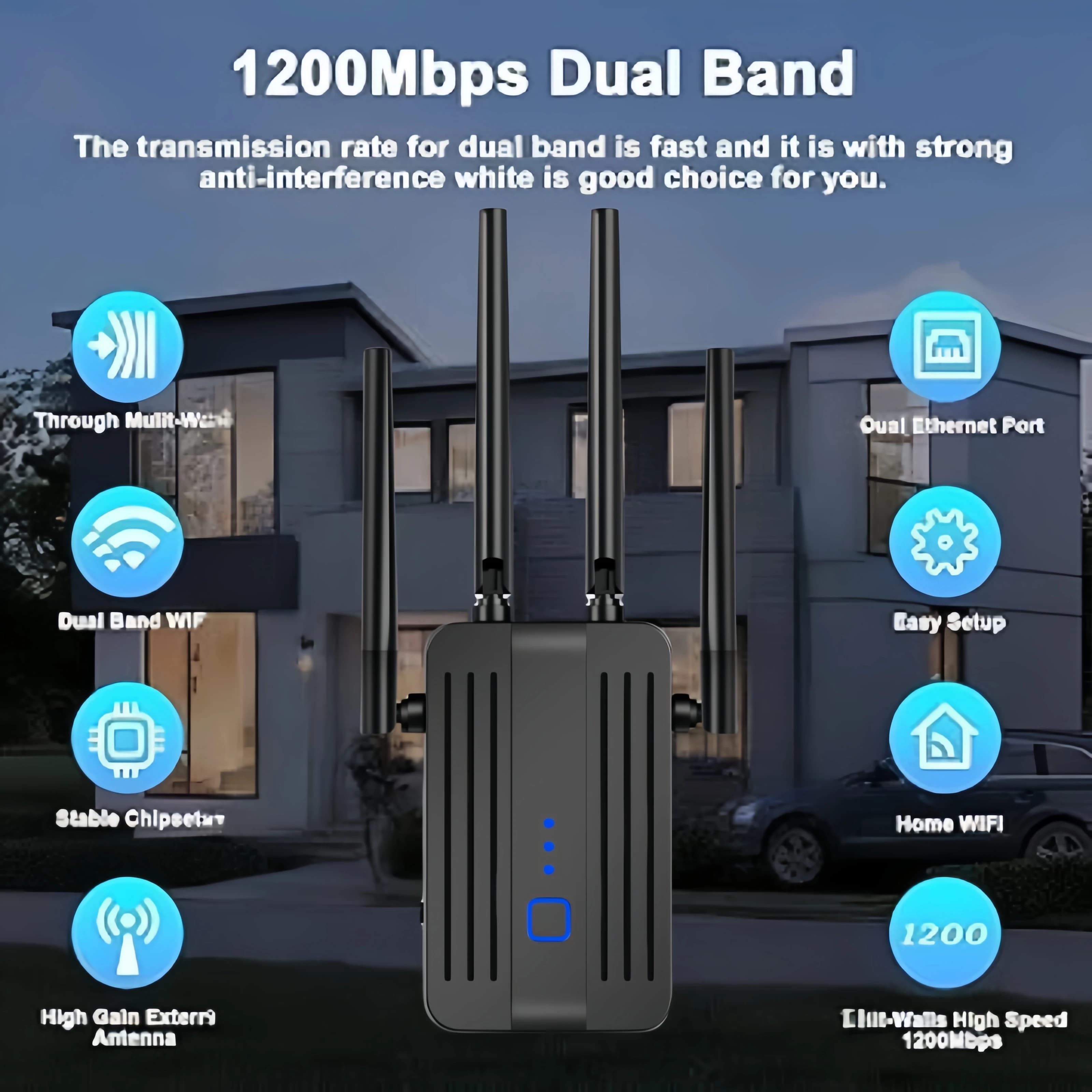 Ripetitore WiFi 1200Mbps Estensore di segnale dual band 2.4G/5GHz Wi-Fi 802.11ac Gigabit Amplificatore Router Amplificatore di segnale a lungo raggio