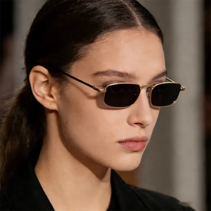 Hong Kong Style Retro Square Sunglasses Men Women Gold Metal Frame Narrow Rectangle Shades UV Protection