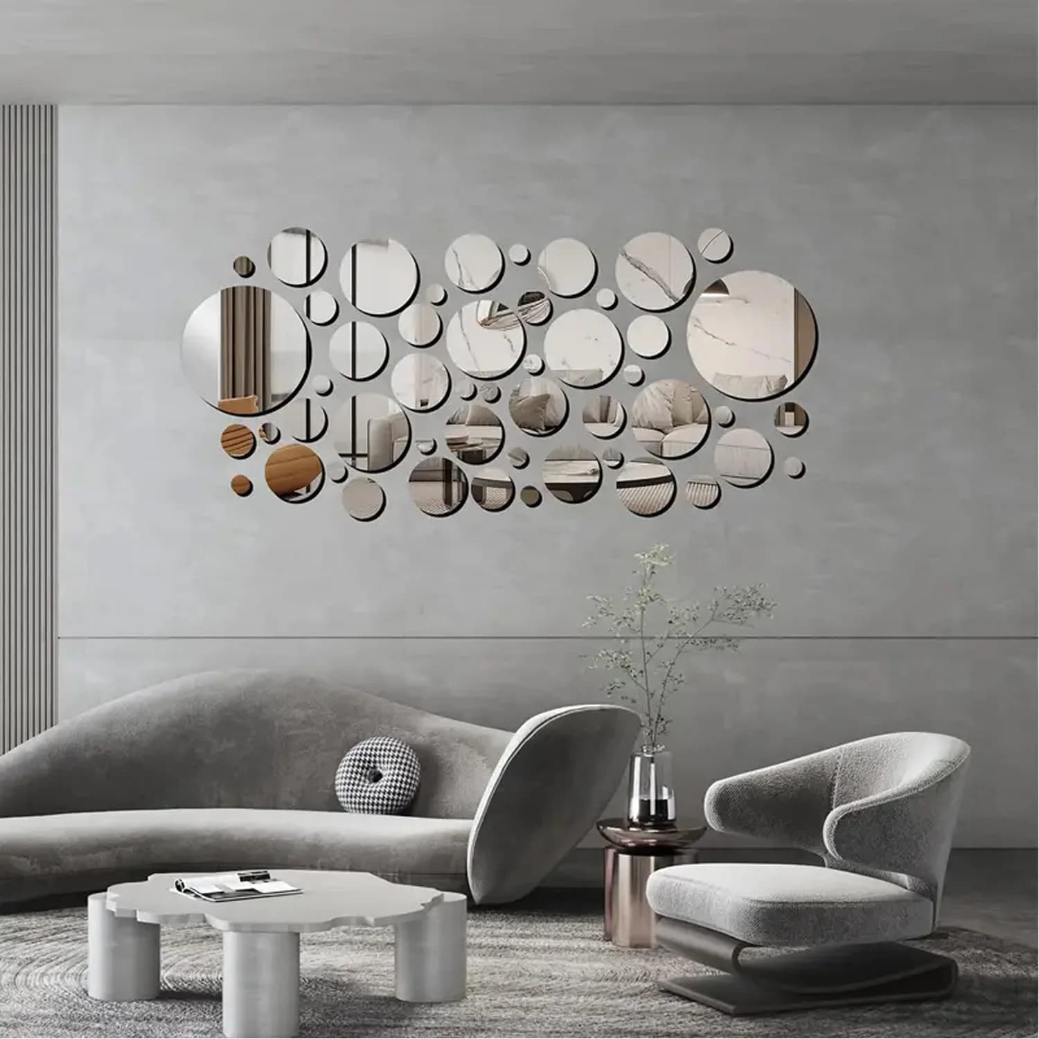 Adesivo da parete con specchio acrilico 3D da 32 pezzi, specchio rotondo, decorazione da parete per camera da letto, bagno e sfondo TV fai da te