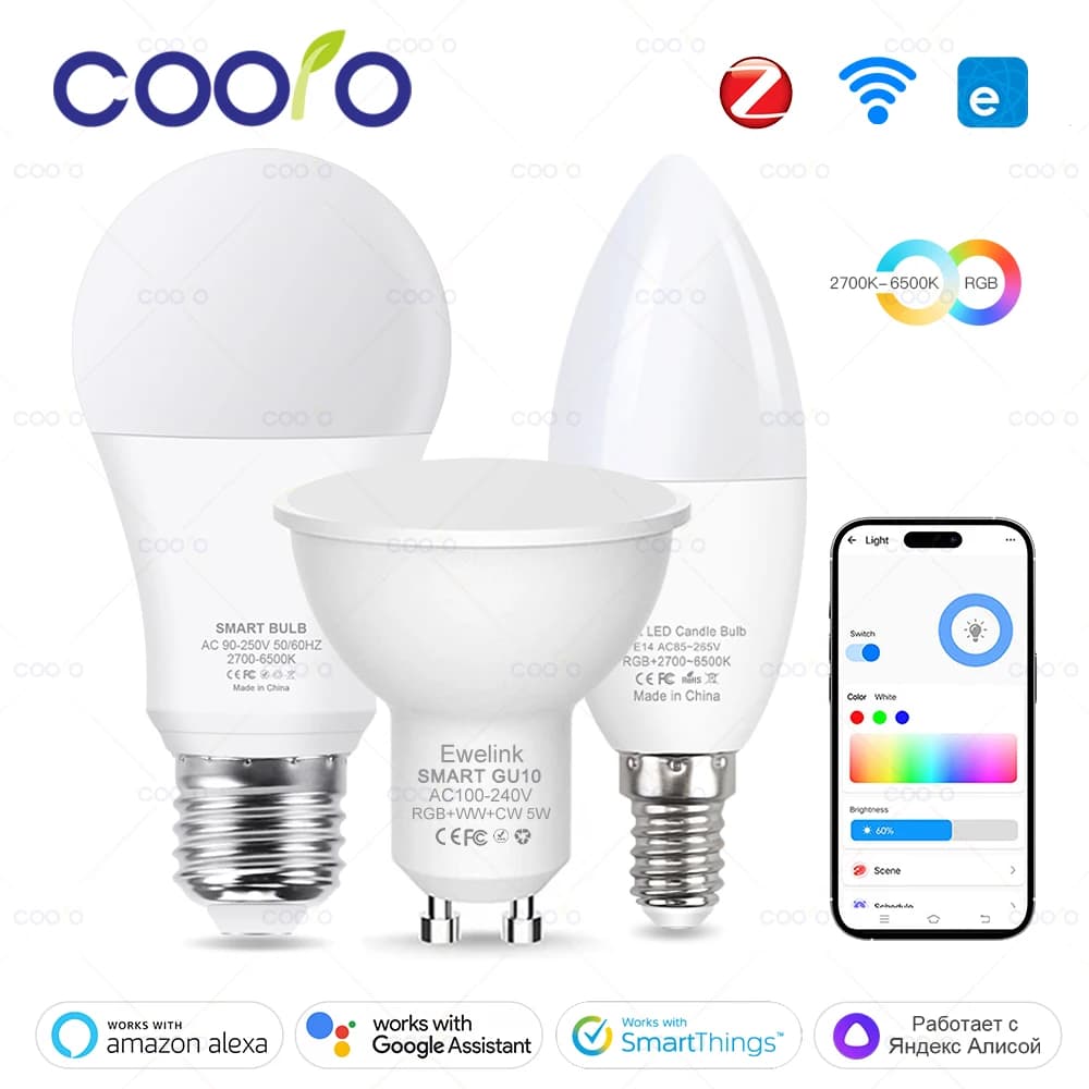 Smart WiFi Zigbee HA CONDOTTO LA Lampadina Dimmerabile E27 E14 GU10 RGBCW 3000-6000K HA CONDOTTO LA Lampada Della Candela Per Ewelink APP Alexa Google Casa Yandex