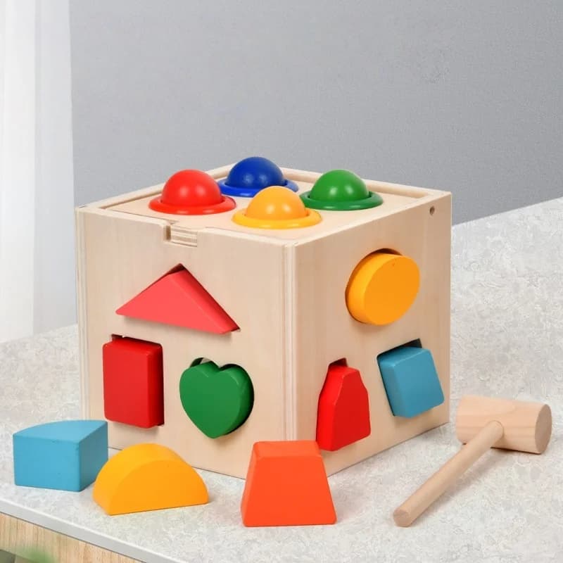 Scatola di corrispondenza dell'intelligenza Montessori Forme geometriche Puzzle 3D Educazione precoce Blocco di costruzione accoppiato in legno tridimensionale