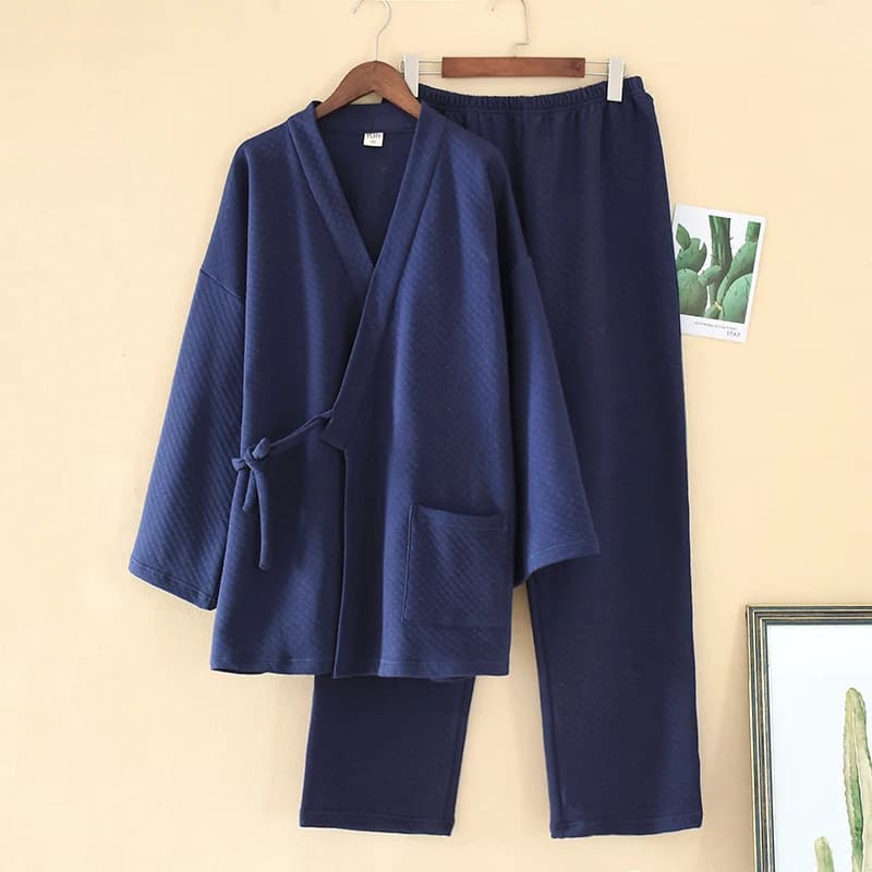 Pigiama Kimono Yukata giapponese da uomo Set Pantaloni ispessenti con strato d'aria Abito a due pezzi Yukata Pijama Abito taglie forti