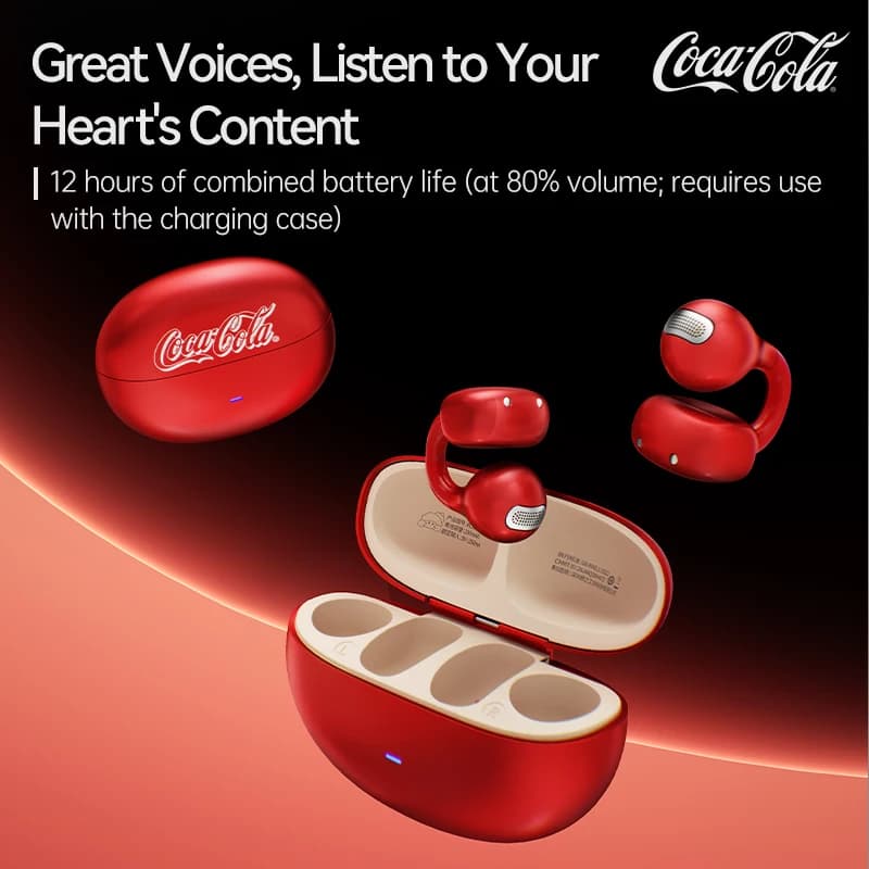 Coca-Cola Ear Clip Wireless Bluetooth Earbuds OWS Open Ear Headphones Touch Control Sports Non-in-ear Earphones Fashion Gift