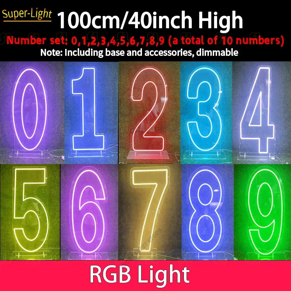 100 cm/40 pollici RGB Grandi Numeri 0-9 Numero LED Personalizzato Insegne Al Neon Luce Compleanno Festa di Nozze Decorazione Della Parete Lampada Da Notte regalo