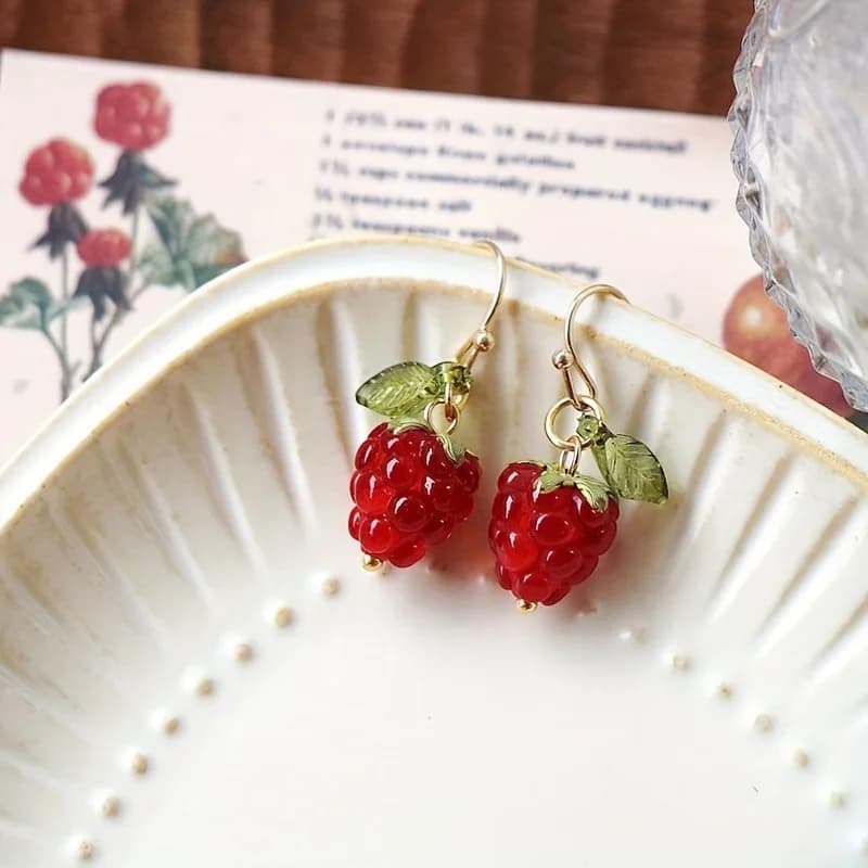 [1 Pair Cute Drop Earrings] Cute Red Raspberry 1 Pair Women's Fashion Drop Earrings, Tassel Dangle Earrings for Daily Wear