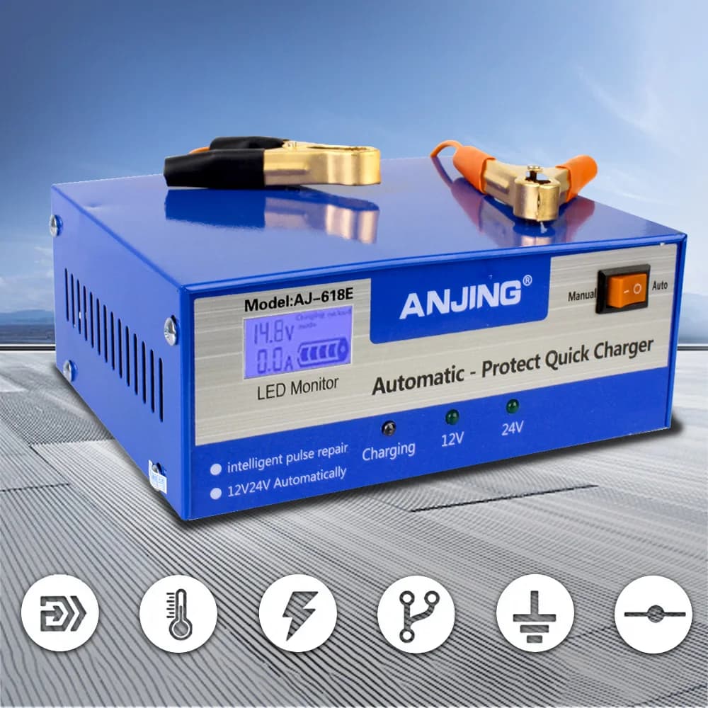 Car Battery Charger EU US Plug Automatic Smart Pulse Repair 110V-250V 200AH 12V 24V Lead Acid Battery Truck Vehicles Accessories