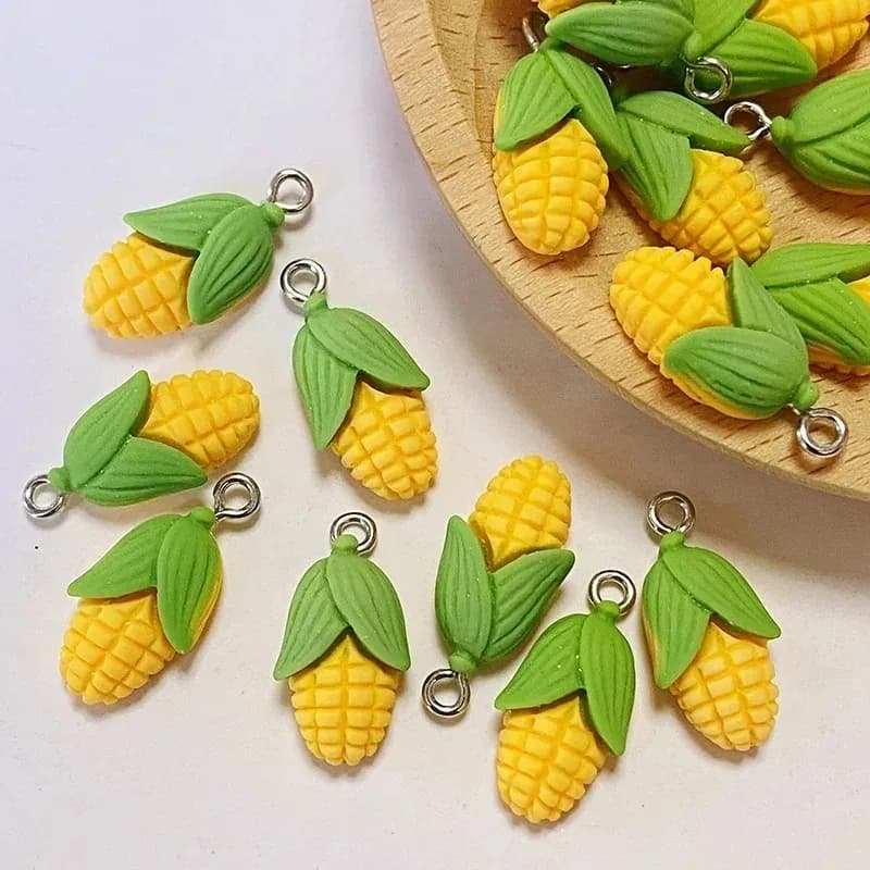 20Pcs/Pack Mini Fake Corn Resin Pendants Funny Vegetable Food Charms Handcraft Accessories for Earring Bracelet DIY Jewelry