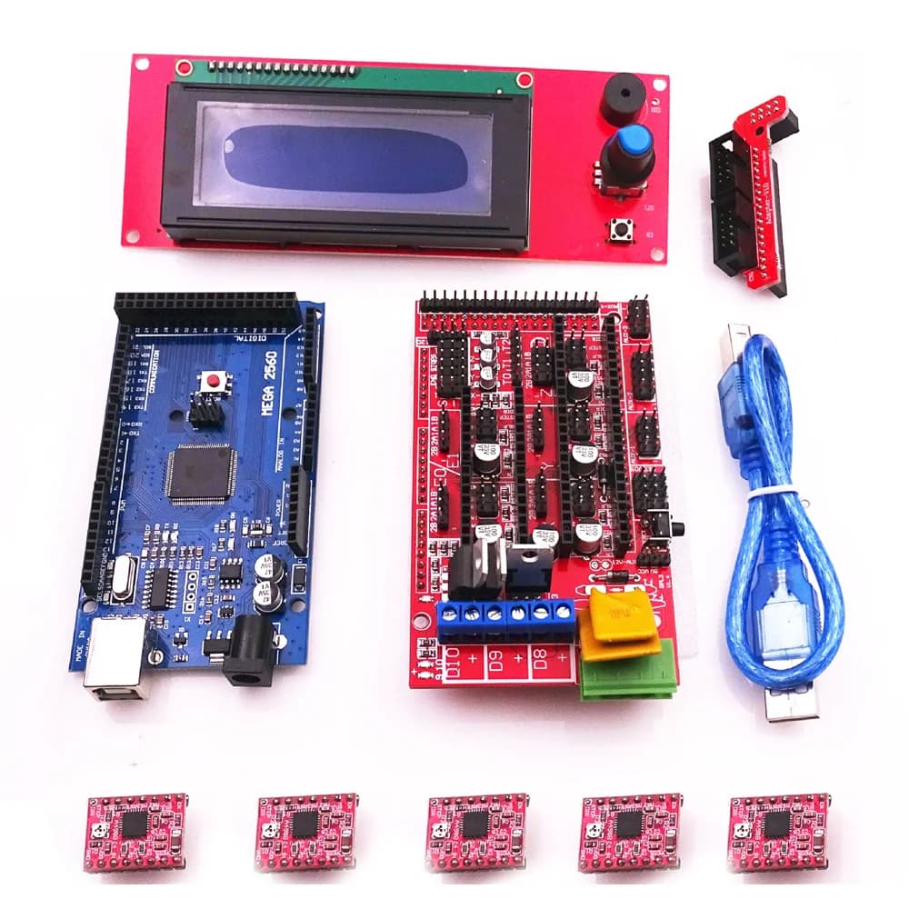 1Set Mega 2560 R3 + 1pcs RAMPS 1.4 Controller + 5pcs A4988 Stepper Driver Module +1pcs 2004 controller for 3D Printer kit