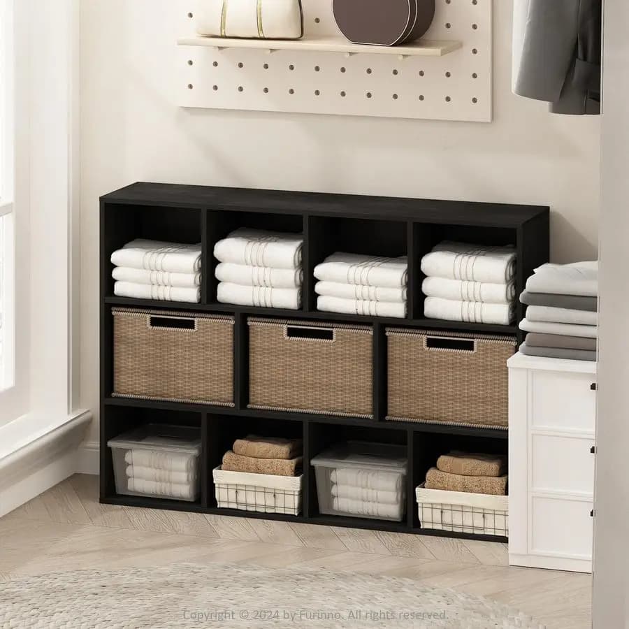 Organizers and containers for wardrobe Reed, 11 Cubic cabinet organizer, wardrobe with open shelf, for wardrobe, bedroom, living room, black