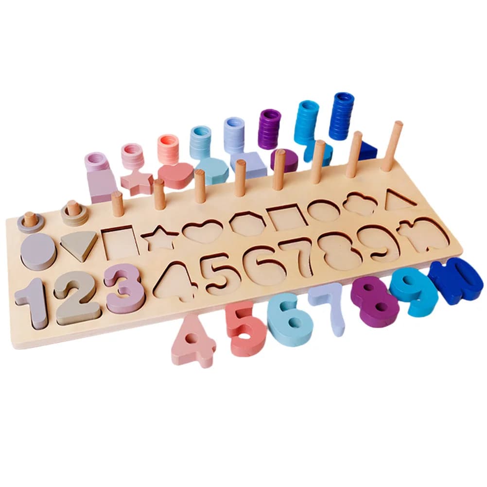 1 Set di Puzzle in Legno con Forme Numeriche per Bambini, Gioco Educativo Montessori per lo Sviluppo e la Coordinazione